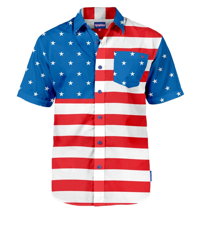 Tipsy Elves Red White and Blue American Flag Patriotic Button Down Shirt for Men Size X-Large - Image 1